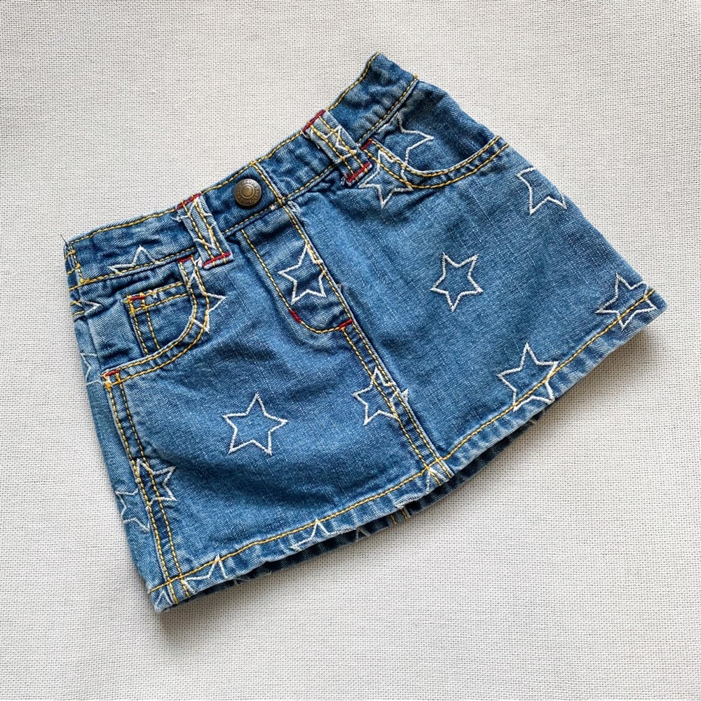 Y2K Embroidered Star AOP Denim Skirt 12-18M